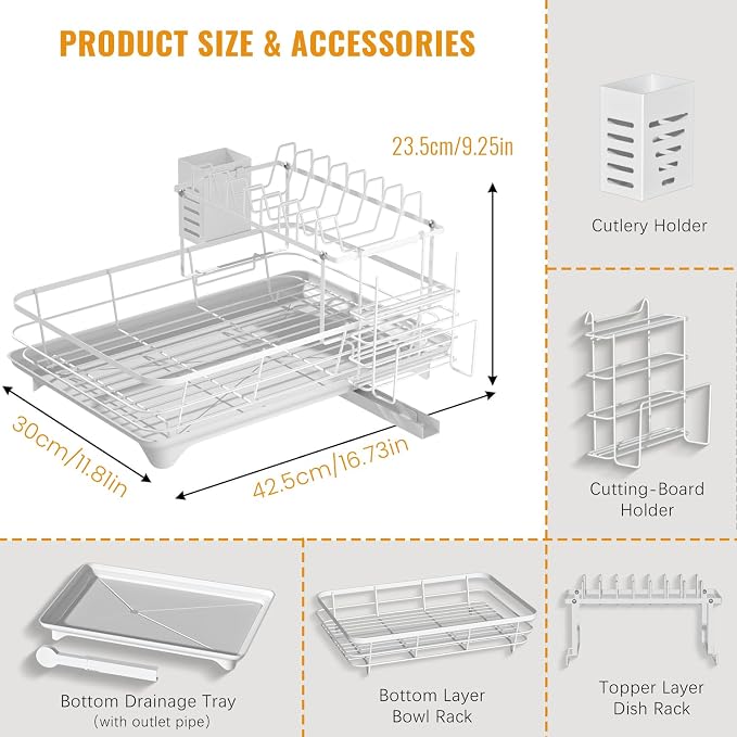 Dish Drying Rack, 2-Tier Rustproof Steel Kitchen Organizer - Image 4