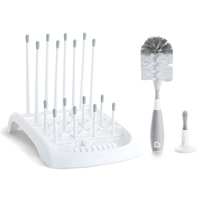 Munchkin Fold Baby Bottle Drying Rack and Bristle Bottle Brush Cleaning by Munchkin