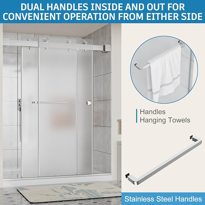 Frameless Shower Door, 56-60" W x 78" H 3/8" Thick Tempered Frosted Glass - Image 5