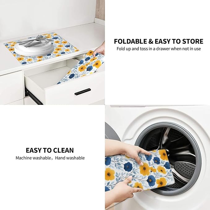 Blue Yellow Floral Dish Drying Mats - Image 8