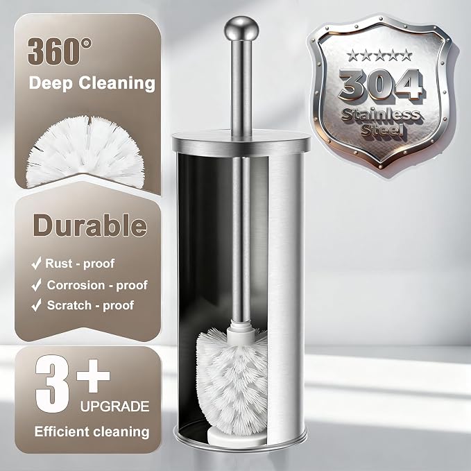 Toilet Brush and Holder Set: 304 Stainless Steel Toilet Bowl Brush - Image 3