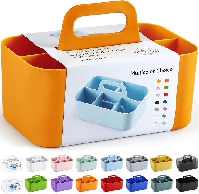 Multiuse Caddy Organizer with Handle, Stackable Plastic Tote Bin by AOZITA