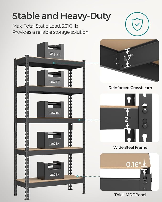 SONGMICS 5-Tier Storage Shelves, Load 2310 lb, Boltless Assembly, Adjustable - Image 4
