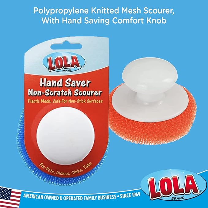 LOLA Plastic Mesh Non-Scratch Scouring Pad, 6 Pack, Hand Saving Comfort Knob - Image 2