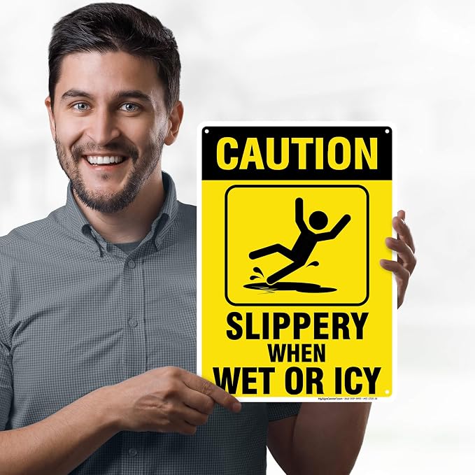 Caution Slippery When Wet Sign or ICY Sign, Fade Resistance, Indoor/Outdoor Use - Image 2