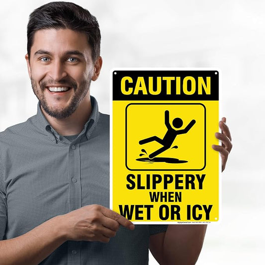 Caution Slippery When Wet Sign or ICY Sign, Fade Resistance, Indoor/Outdoor Use - Image 2
