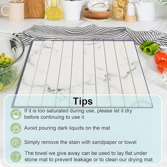 Stone Dish Drying Mat for Kitchen Counter, Versatile Stone Drying Mats for Cups - Image 7