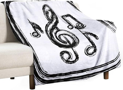 Music Blanket Black Abstract Graffiti Music Note Art Printed Soft Cozy Lightweight Throw Blanket for Kids Girls Boys Women Men Bedroom Living Room Dorm Chair Sofa Travel 40x50in