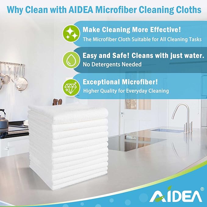 AIDEA Microfiber Cleaning Cloth White 50PK, Microfiber Towels - Image 2