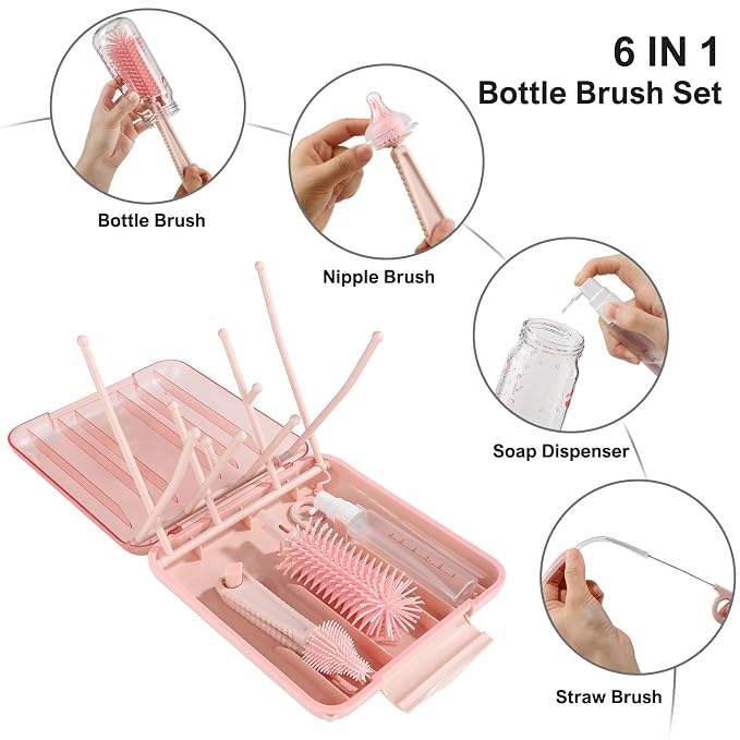 Baby Bottle Brush Set-6 in 1 Bottle Brush Cleaner - Image 3