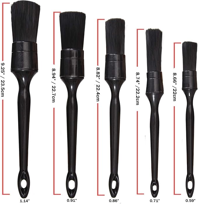 Car Detailing Brush Set, 5 Pack Auto Black Detail Brushes, Comfortable Grip and - Image 2
