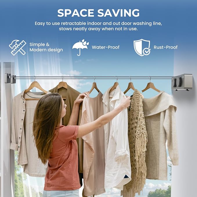 Retractable Clothesline Indoor Outside Heavy-Duty, Upgrade 304 Double Stainless - Image 6
