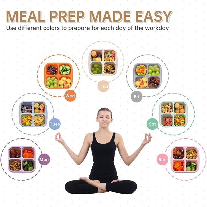 7 Pack Bento Lunch Box ，4 Compartment Snack Containers，Divided Meal Prep Lunch - Image 6