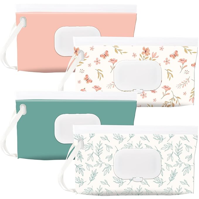 FEBSNOW 4 Pack Baby Wipes Dispenser Holder, Portable Refillable Baby Wet Wipes by HOMECRAFTBEAUTYBABY