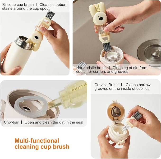 4 in 1 Cup Lid Cleaning Brush, 3 in 1 Bottle Brush, Cup Crevice Cleaning Tools - Image 2