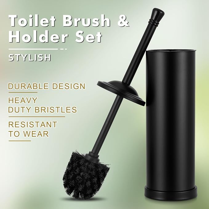 Black Toilet Brush and Holder Set, 304 Stainless Steel Toilet Bowl Brush and - Image 5