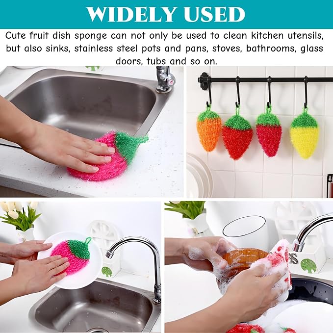 16 Pieces Fruit Dish Scrubber, Non Scratch Dish Washing Sponge, Double Layer - Image 4