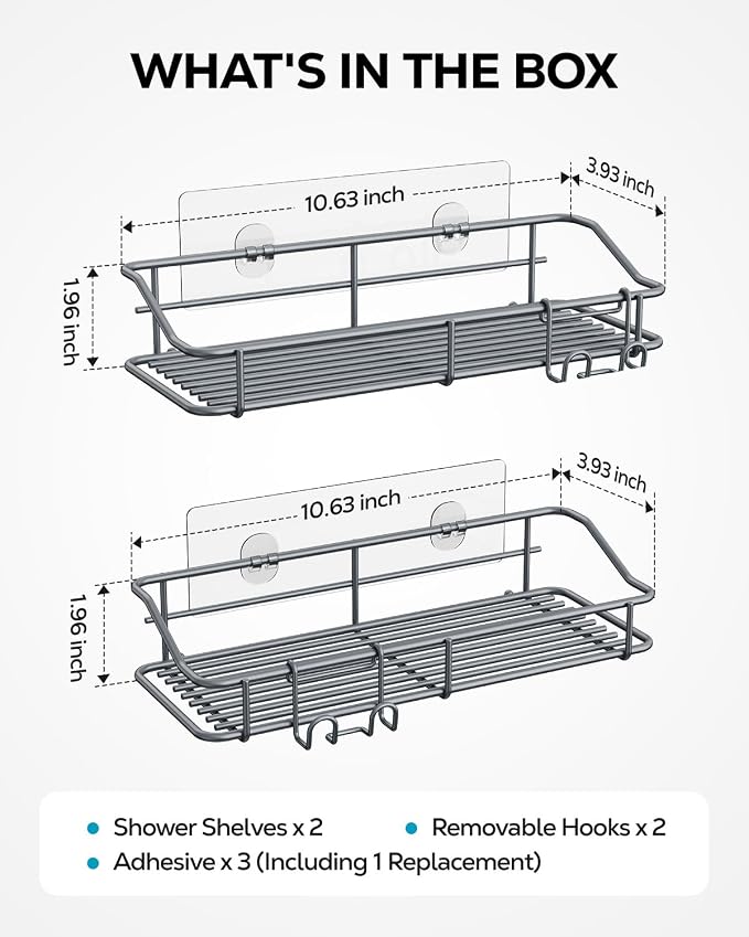 Nieifi Shower Caddy Shelf with Hooks Storage Rack Organizer Adhesive Stainless - Image 7
