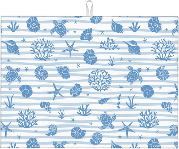 Beach Dish Drying Mat, for Summer Kitchen Counter Microfiber Absorbent by Vodbne