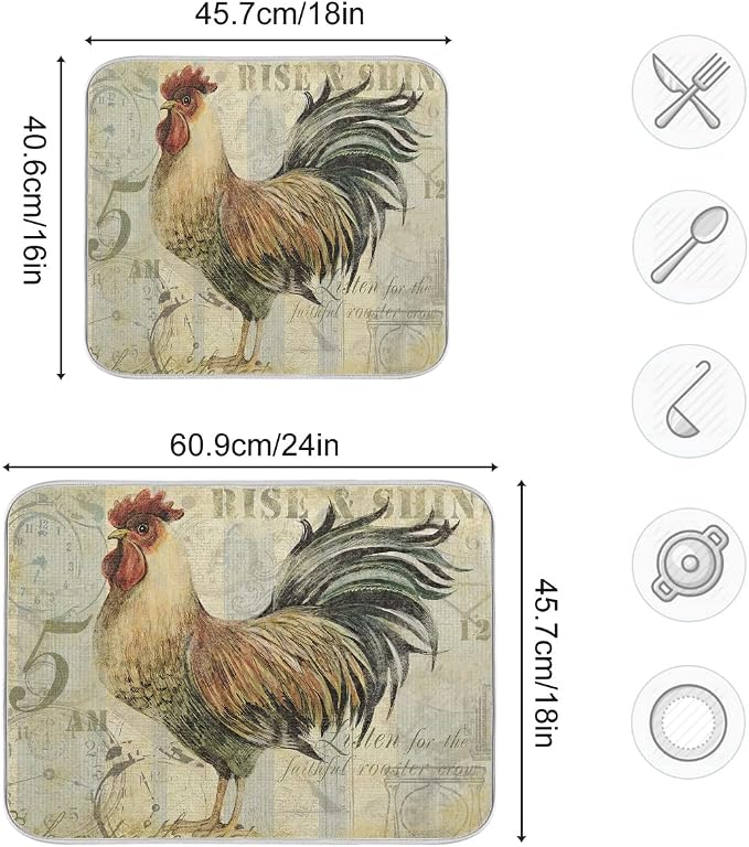 Farmhouse Rooster Dish Drying Mat 18 x 24 Inch - Image 4