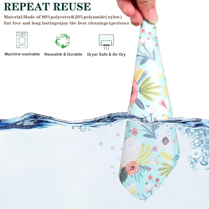 12Pcs Multicolor Flowers Drawing Microfiber Cleaning Cloths - Image 5