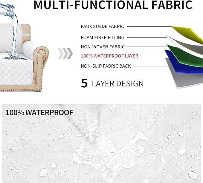 Easy-Going Sofa Slipcover Waterproof Oversized Couch Cover Non-Slip Sofa Cover for 3 Cushion Couch Washable Furniture Protector for Pets Kids Children Dog (Oversized Sofa, White)
