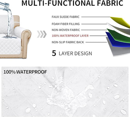 Easy-Going Sofa Slipcover Waterproof Oversized Couch Cover Non-Slip Sofa Cover for 3 Cushion Couch Washable Furniture Protector for Pets Kids Children Dog (Oversized Sofa, White)