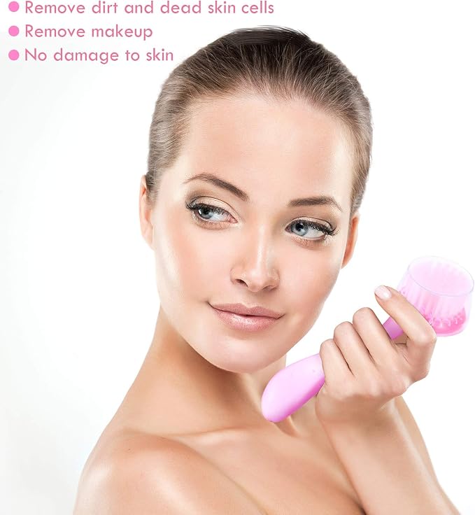 3 Pieces Facial Cleansing Brush Acrylic Handle Face Scrubbers Soft Bristle - Image 5