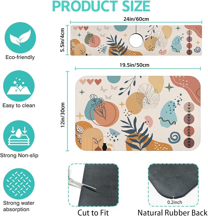 Dish Drying Mat for Kitchen Counter Matt, Super Absorbent Non-slip Rubber Backed - Image 2