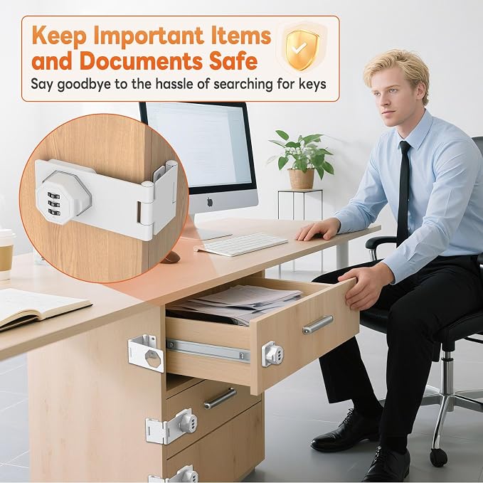 90 Degree 3-Digit Combination Cabinet Lock, Zinc Alloy Keyless Folding Hasp - Image 4