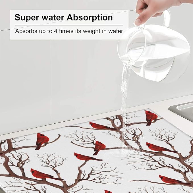 Winter Cardinal Birds Dish Drying Mat - Image 6