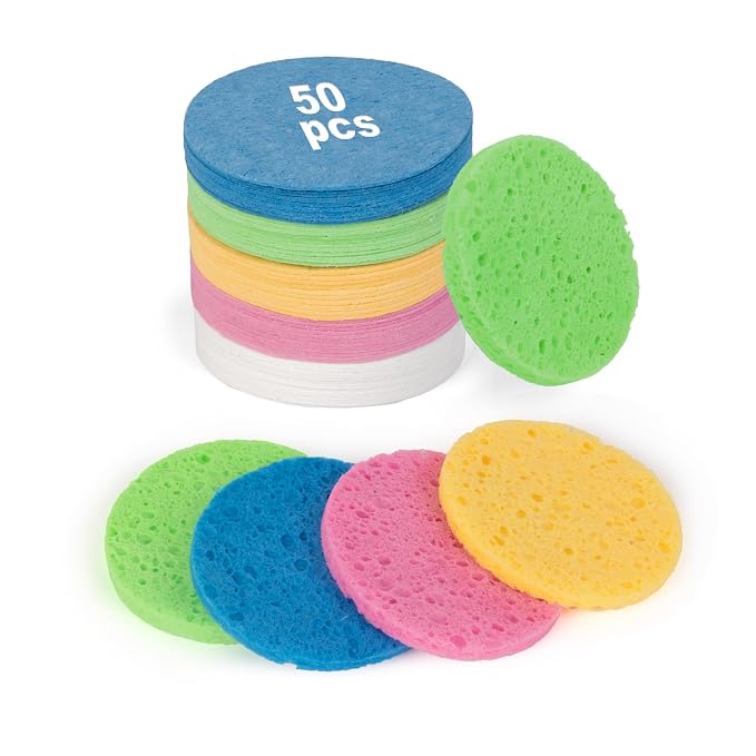 50-Count Compressed Facial Sponges, 100% Natural Cellulose Cosmetic Make Up by HUAXINBIOTECHNOLOGY