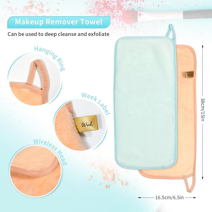 Makeup Remover Cloth 7-Day Set, Makeup Washcloths, Skin Friendly Soft Washable - Image 2