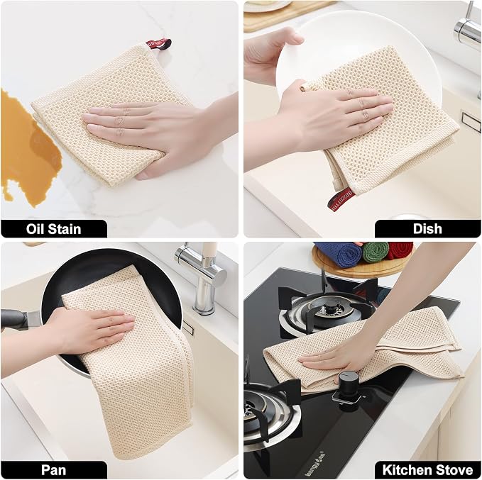 Homaxy 100% Cotton Kitchen Towels and Dishcloths Set, 12 x 12 Inches and 13 x - Image 5