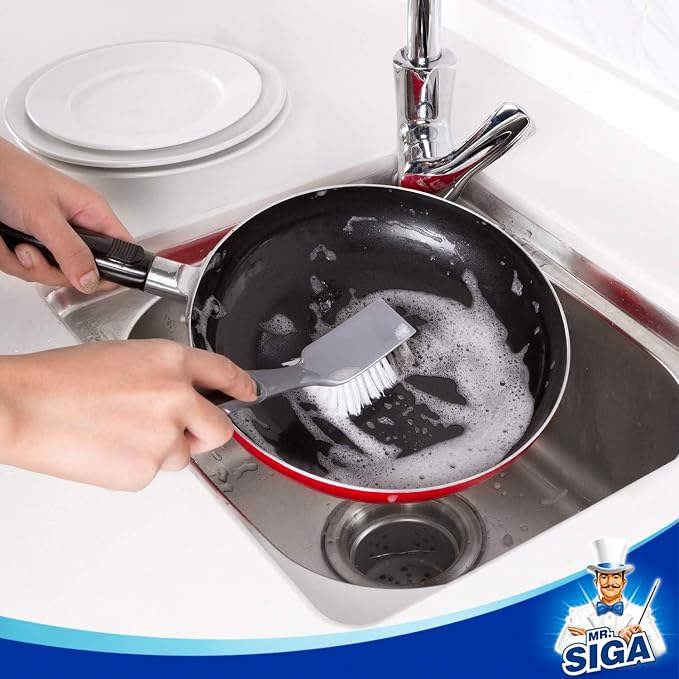 MR.SIGA Dish Brush with Non Slip Handle Built-in Scraper, Scrub Brush - Image 6