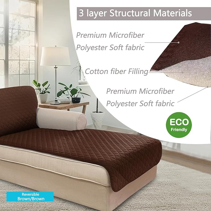 U-NICE HOME Sectional Couch Cover for Dogs Chaise Lounge Reversible Sofa Cover Furniture Protector Cover for Pets with Elastic Adjustable Strap (Chaise Lounge, Brown/Brown)