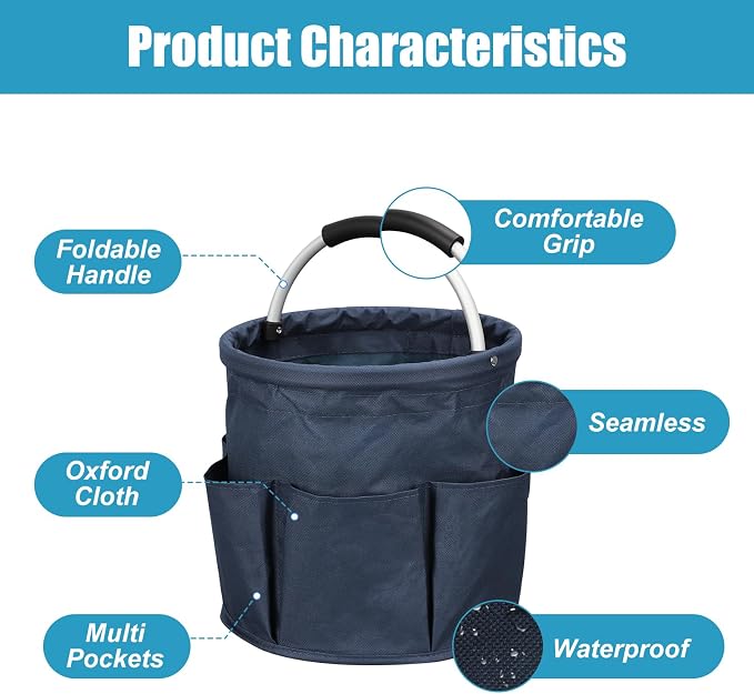 17L Cleaning Caddy, Portable Cleaning Supply Bucket, 6 Pockets Foldable - Image 3