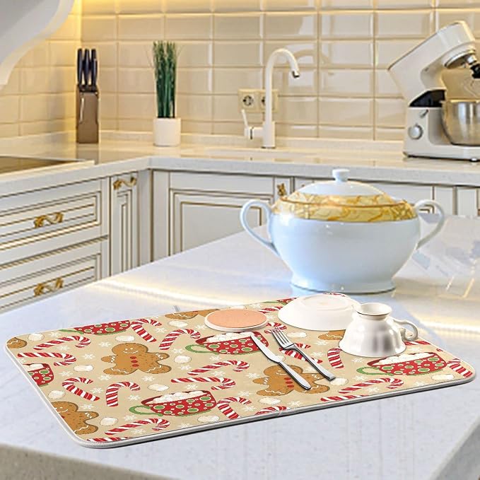 Christmas Gingerbread Man Candy Cane Dish Drying Mat - Image 6