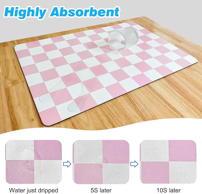 Checkered Dish Drying Mat for Kitchen Counter, Absorbent Non-Slip Coffee Mat - Image 4