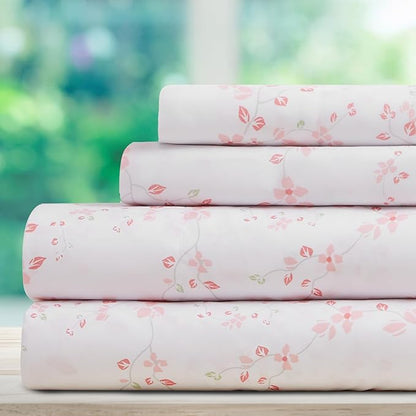 DREAMCARE King Size Sheets - Floral Sheets Bed Set - 4pcs King Sheet - Cooling Bed Sheets - King Size Sheet Sets - Soft & Long Lasting - Floral Blossom