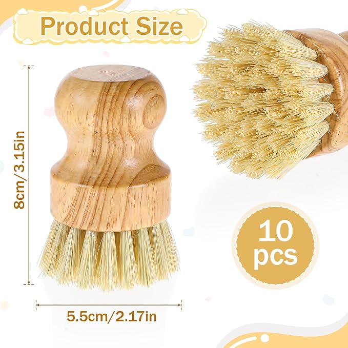 10 Packs Bamboo Dish Scrub Brushes Natural Dish Scrubber - Image 2