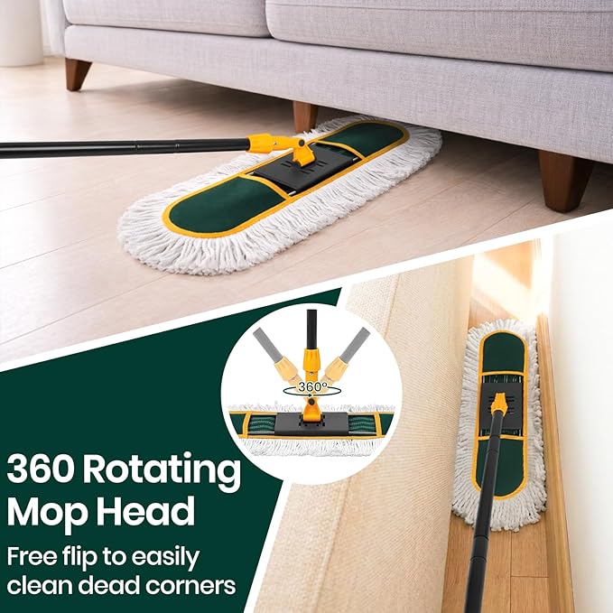 24 Inch Commercial Dust Mop for Floor Cleaning-Heavy Duty Dry & Wet Push Broom - Image 4