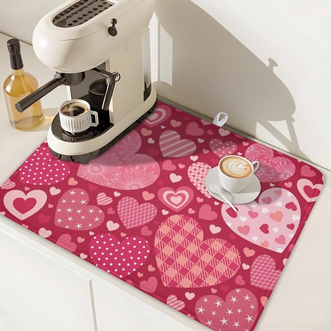 Valentine's Day Dish Drying Mat 18 x 24 Inch Heart Shaped Pattern Dish Drying - Image 7
