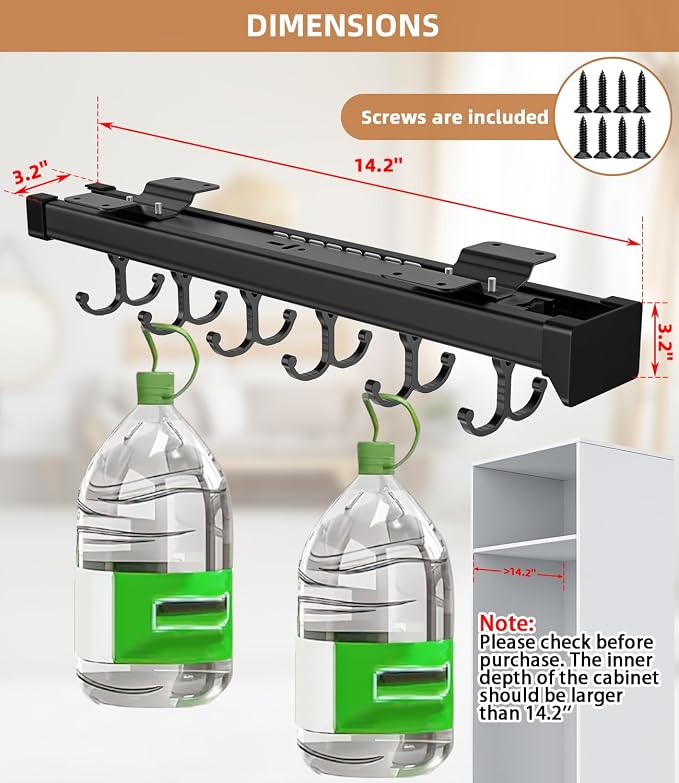 Pull Out Broom Holder With Adjustable Double Row Sliding Hook, - Image 5
