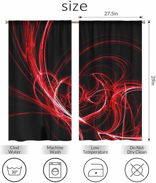 Red Circle Kitchen Curtains Abstract Red Circles Lines Black Mystical Short - Image 2