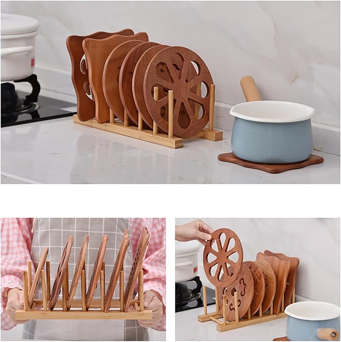 Kunovo Bamboo Dish Rack, Pot lid/Plate/Cutting Board Organizer - Image 7