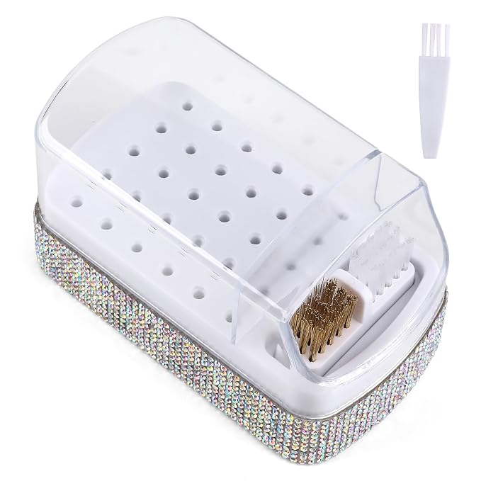 2 in 1 Nail Drill Bits Holder & Cleaning Brush Case, 30 Holes Dustproof Nail by YINGJEE