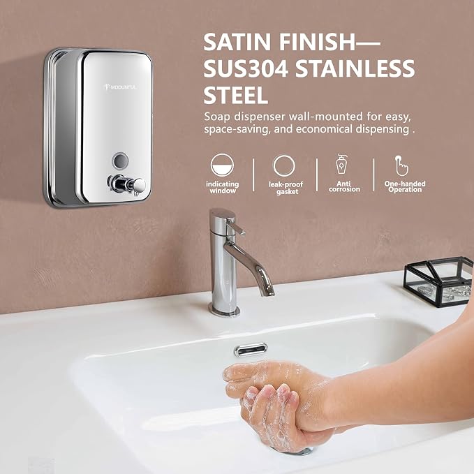 modunful Stainless Steel Soap Dispenser – 27oz Wall Mounted - Image 2