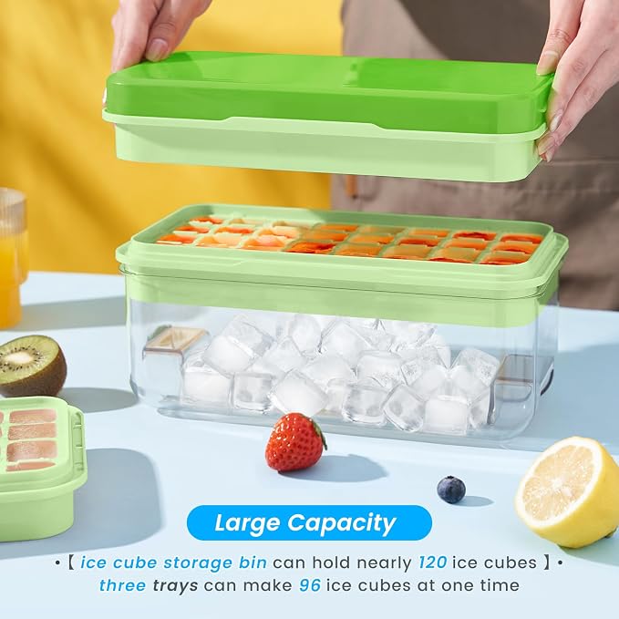 PHINOX Ice Cube Tray with Lid and Bin, 3 Pack Plastic Ice Cube Tray Molds - Image 4
