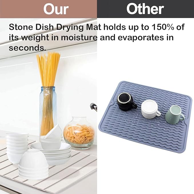 Large Stone Dish Drying Mats for Kitchen Counter, Water-Absorbent Collapsible - Image 4